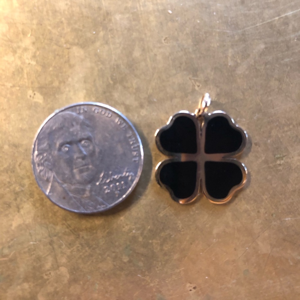 Gold-Tone Four-Leaf Clover Pendant with Black Inlay